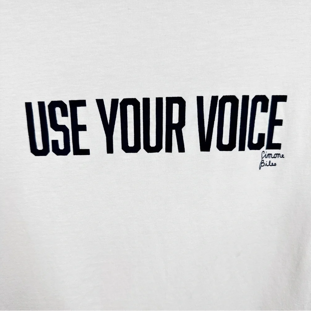 Athleta Outbound Tee Simone Biles Use Your Voice Bright White Top Small - Picture 3 of 14